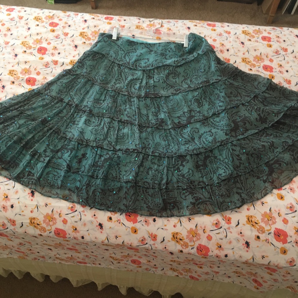 Turquoise Paisley Tiered Skirt with Sequins - Picture 7 of 7